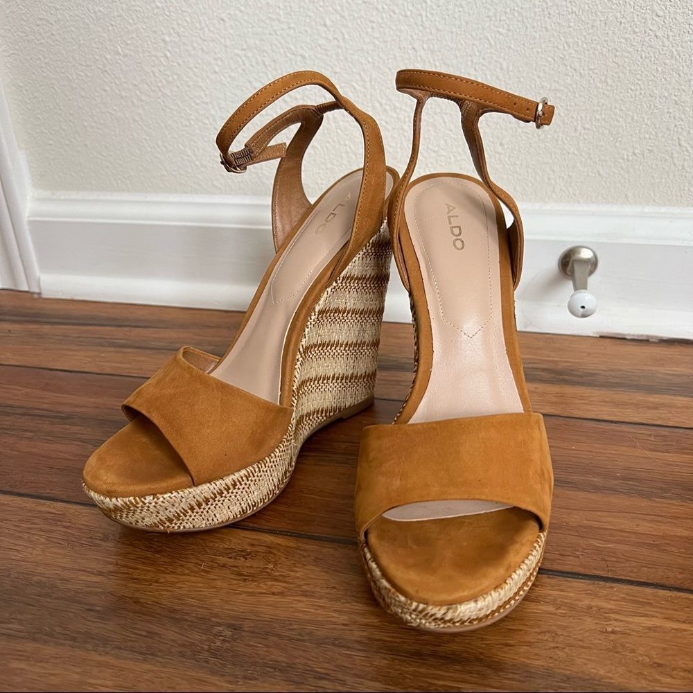 Aldo Tan Suede Espadrille Wedge Sandals